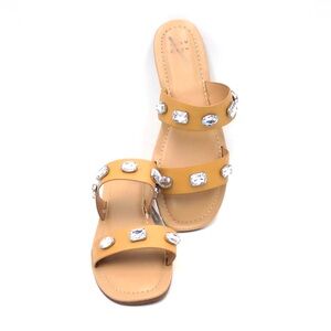 A New Day Sandals Womans Size 6 Fuax Leather Rhinestone Sparkly Slip On Strappy